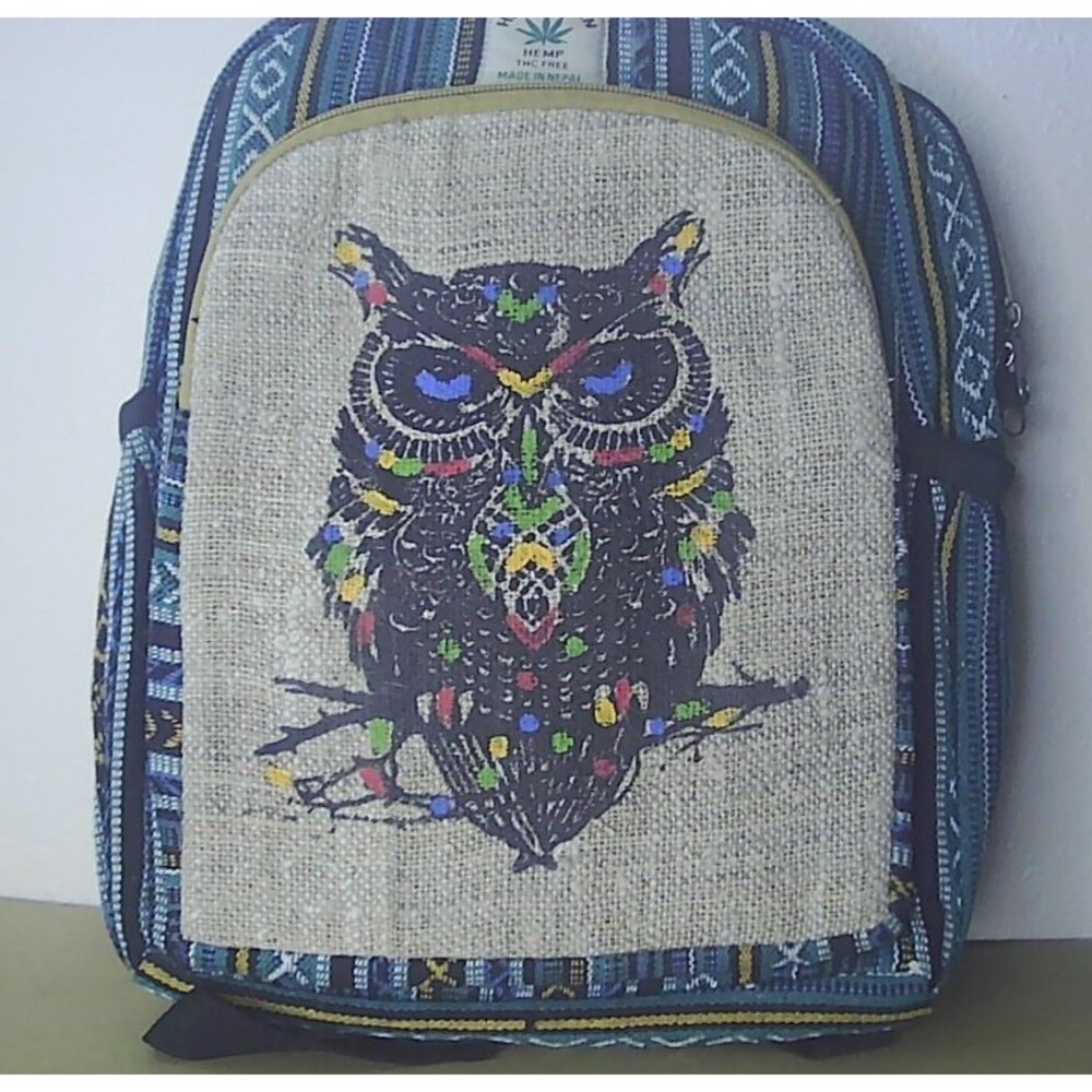Owl Hemp Backpack  | Eco Friendly | Boho | Handmade | Unisex | Himalayan Hemp